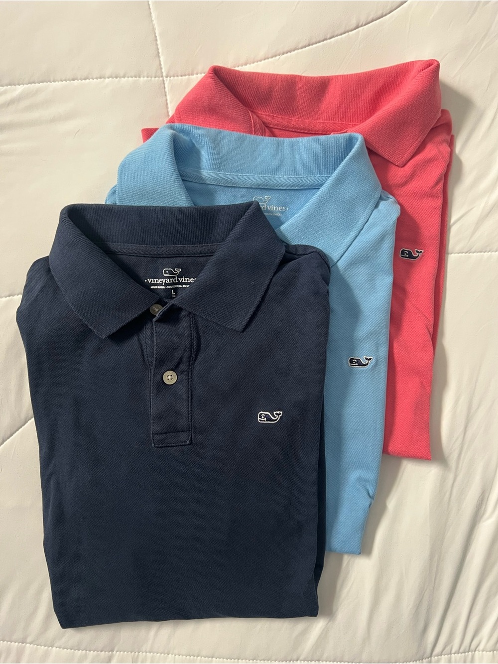 Vineyard Vines Polo Set in Navy, Light Blue & Coral YL(16) VGUC